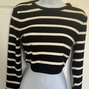 Altar'd State Black & White Striped Long-Sleeve Crop Top